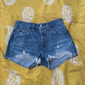 Levi's 501 Classic Blue Frayed Jean Shorts